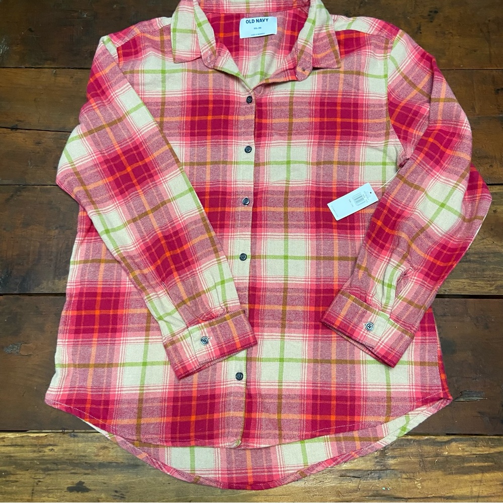Old Navy Girls Pink Plaid Flannel Button Down Shirt NWT SIZE XXL (18)